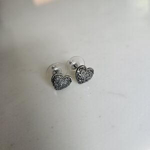 Betsey Johnson Silver Pave Heart Stud Earrings
